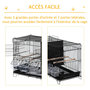 Voir la diapositive 5 : PAWHUT PawHut Cage à oiseaux dim. 59,5L x 29,8I x 35,3H cm mangeoires perchoirs 4 portes plateau excrément amovible + poignée transport métal PP noir
