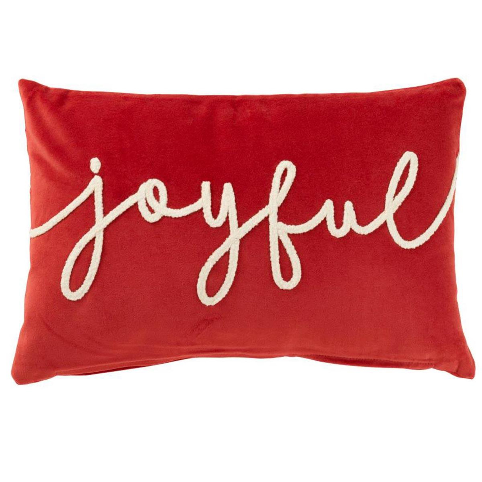 J-LINE Coussin déco en velours  joyful  30x45cm rouge