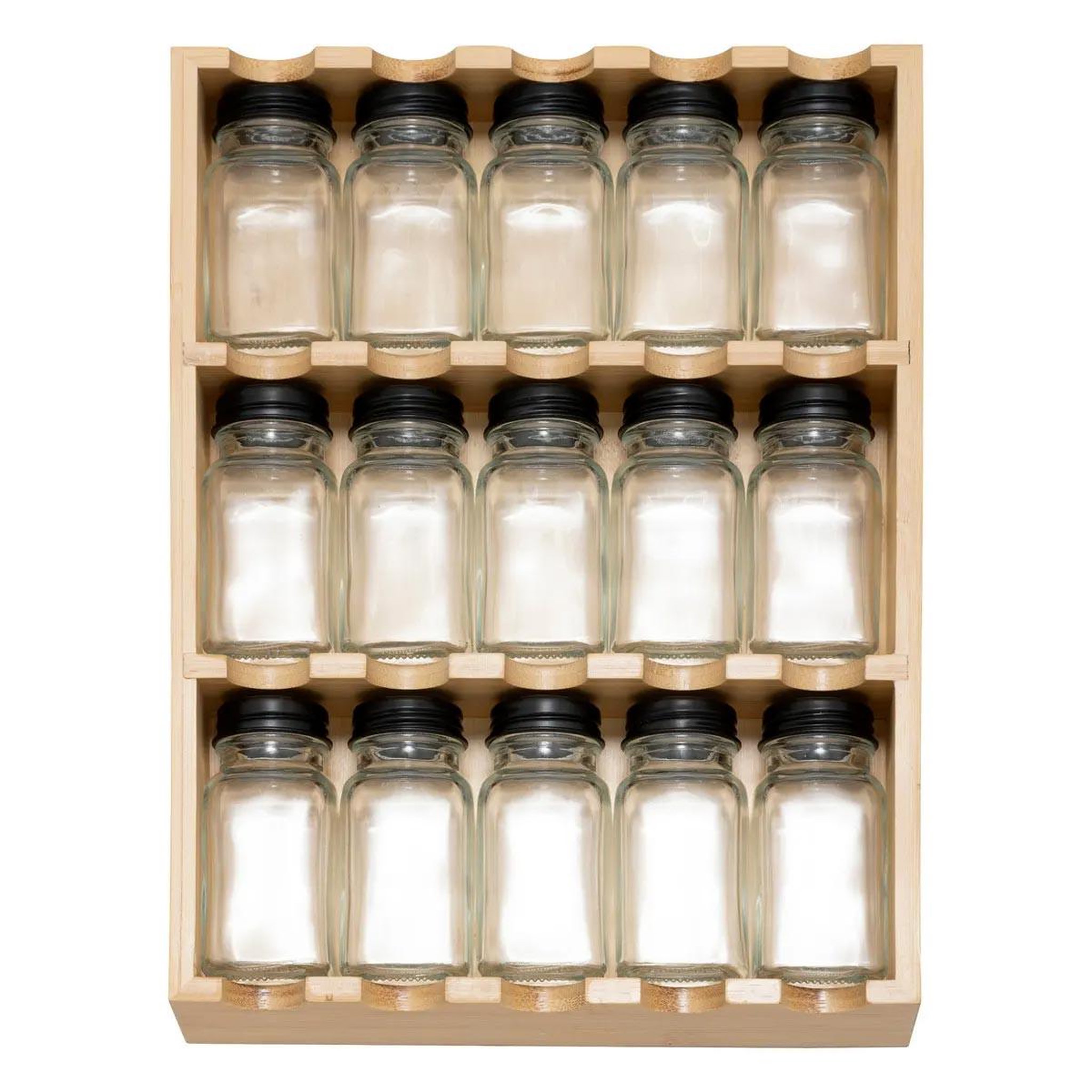 Voir la diapositive 2 : FIVE Lot de 15 pots à épices  rack tiroir  31cm naturel