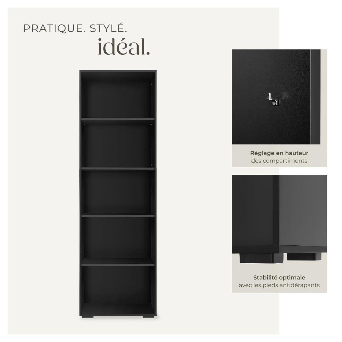 tectake Bibliothèque moderne et fonctionnelle en MDF solide noir