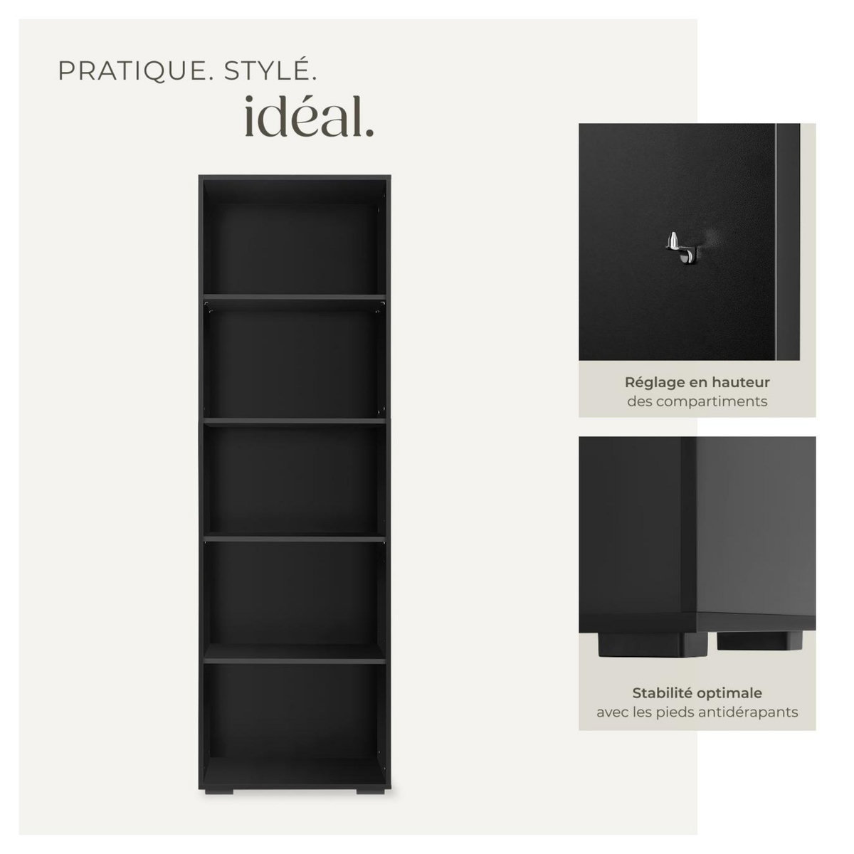 tectake Bibliothèque moderne et fonctionnelle en MDF solide noir