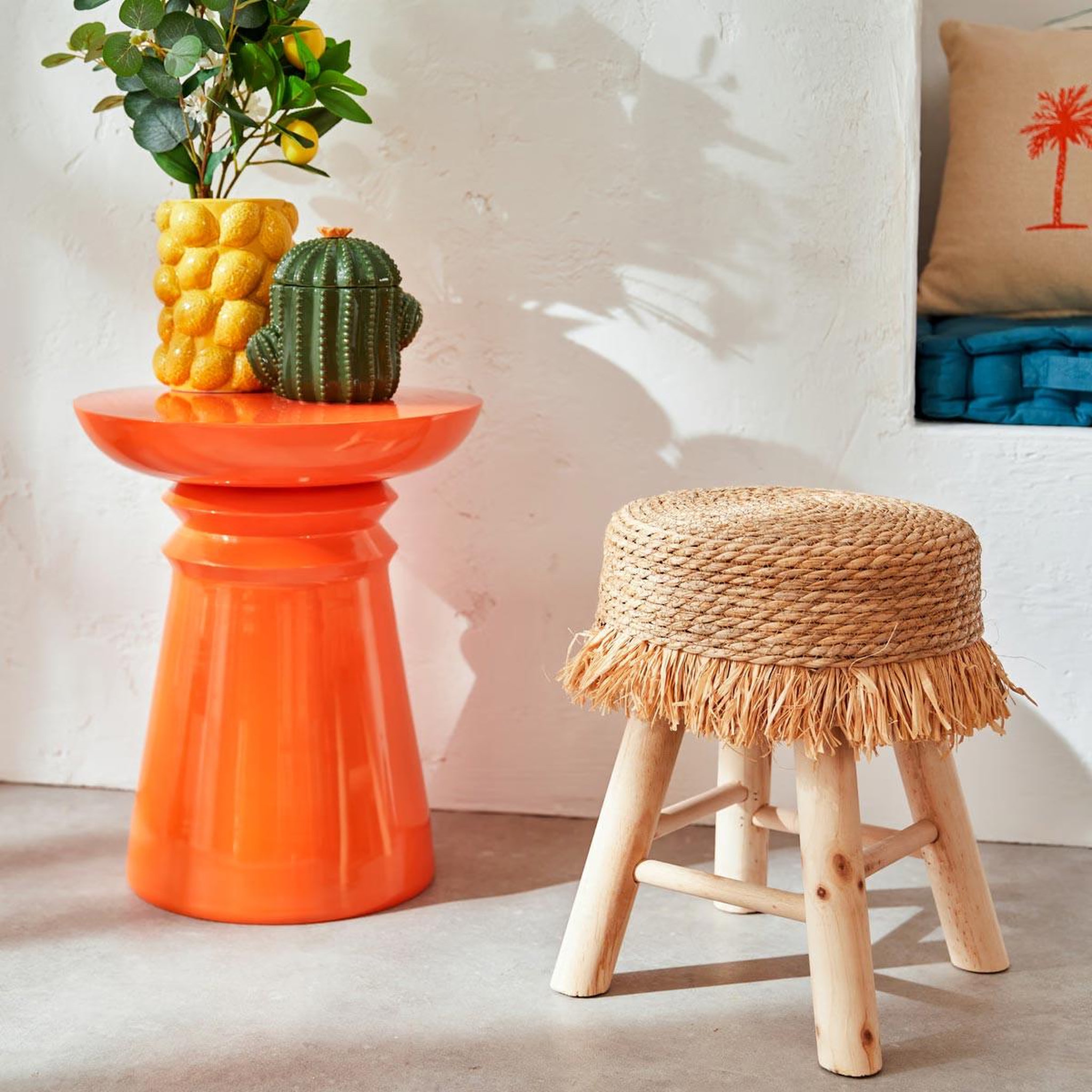 Voir la diapositive 3 : ATMOSPHERA Tabouret d'appoint rond  gimpo  40cm naturel