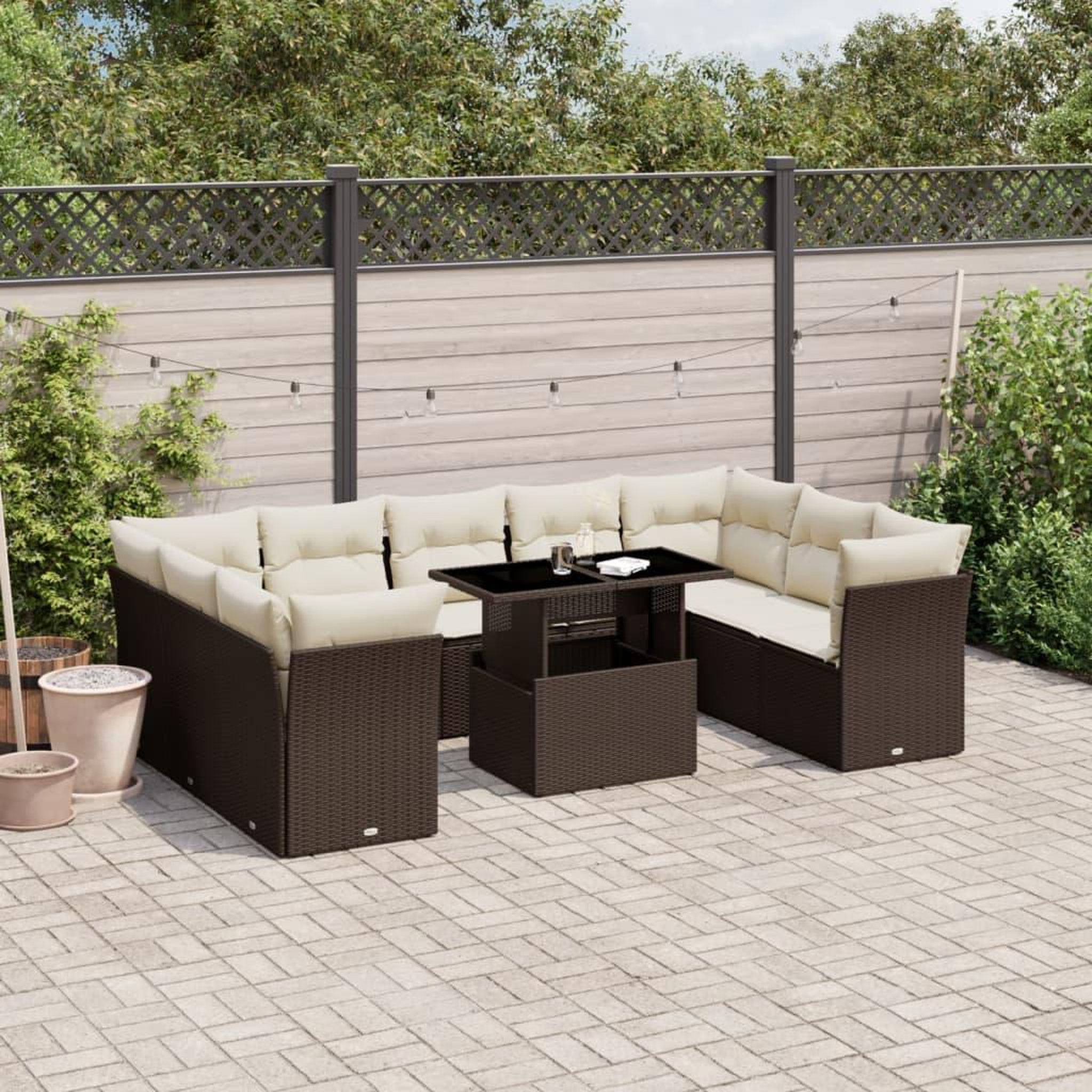 VIDAXL Salon de jardin 10 pcs avec coussins marron resine tressee