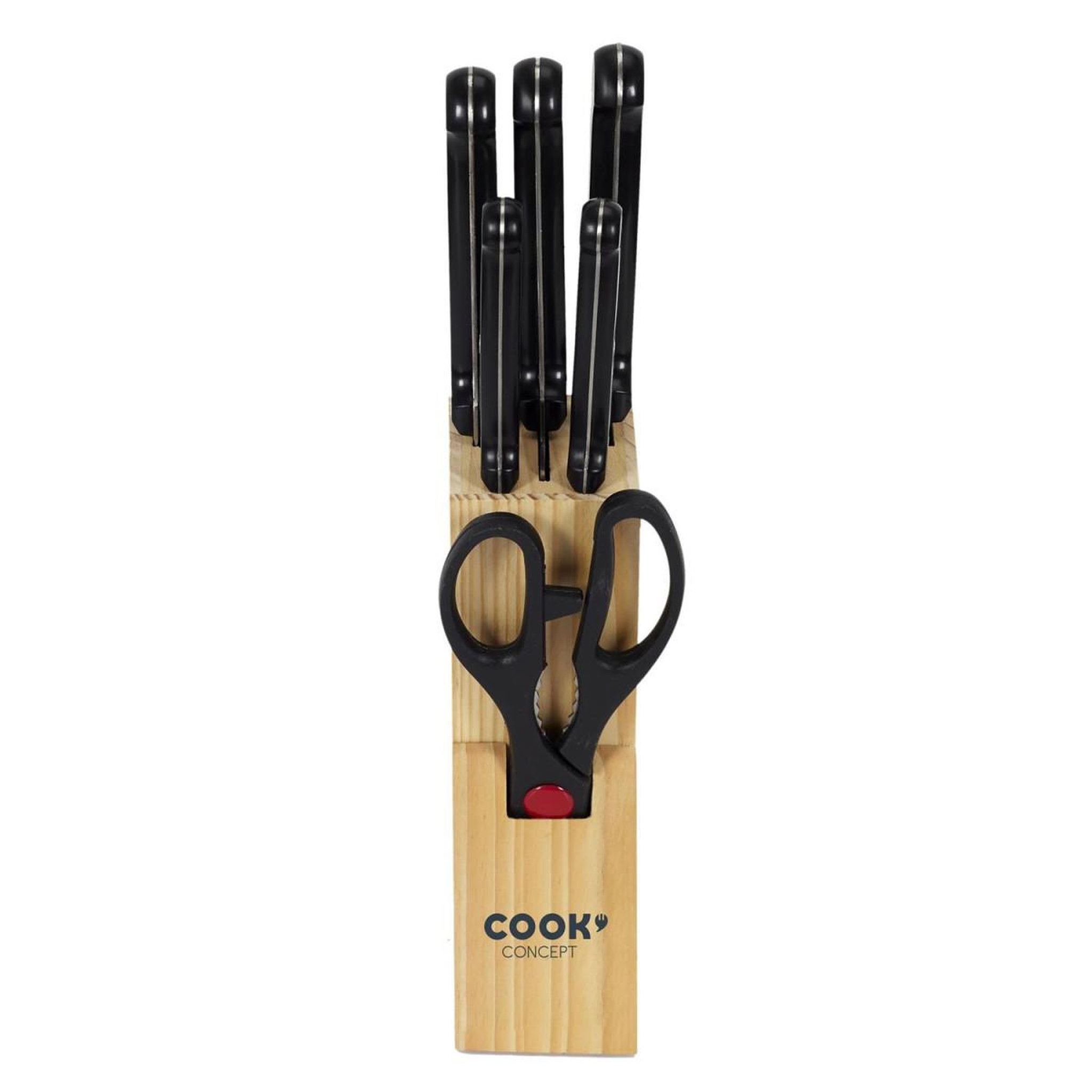 Voir la diapositive 2 : COOK CONCEPT Bloc 5 Couteaux & Ciseaux  Inox  35cm Noir