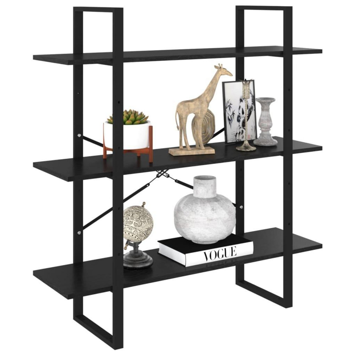 VIDAXL Bibliotheque a 3 niveaux Noir 100x30x105 cm Bois de pin massif