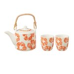 Paris Prix Théière & 2 tasses Design Fleurs  Fiesta Sud  16cm Orange