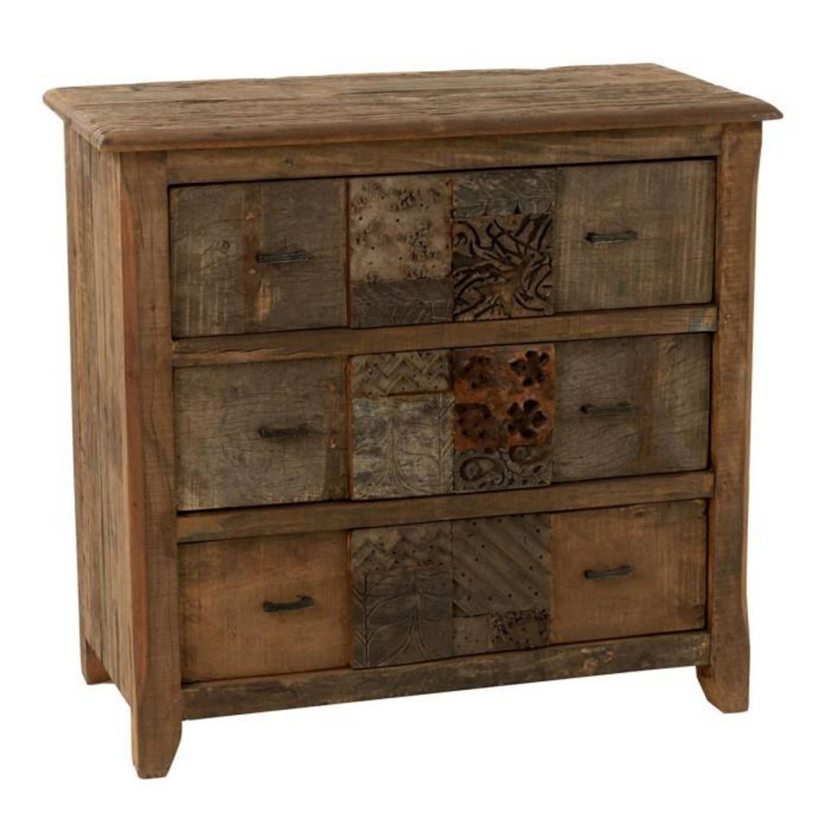 Paris Prix Commode 3 Tiroirs en Bois  Vieilli  100cm Marron