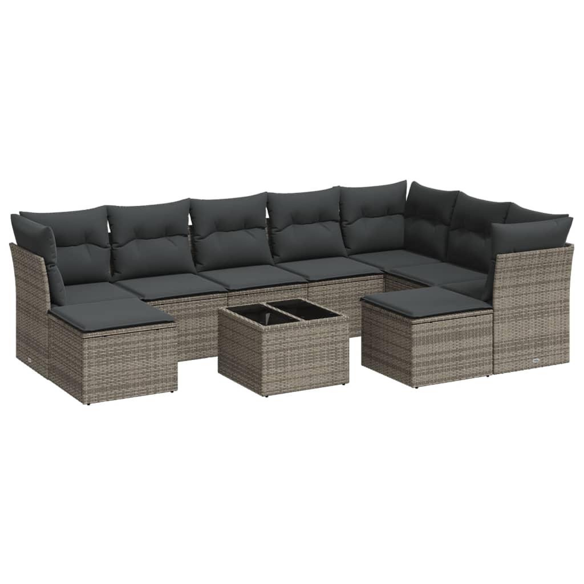 Voir la diapositive 2 : VIDAXL Salon de jardin avec coussins 10 pcs gris resine tressee