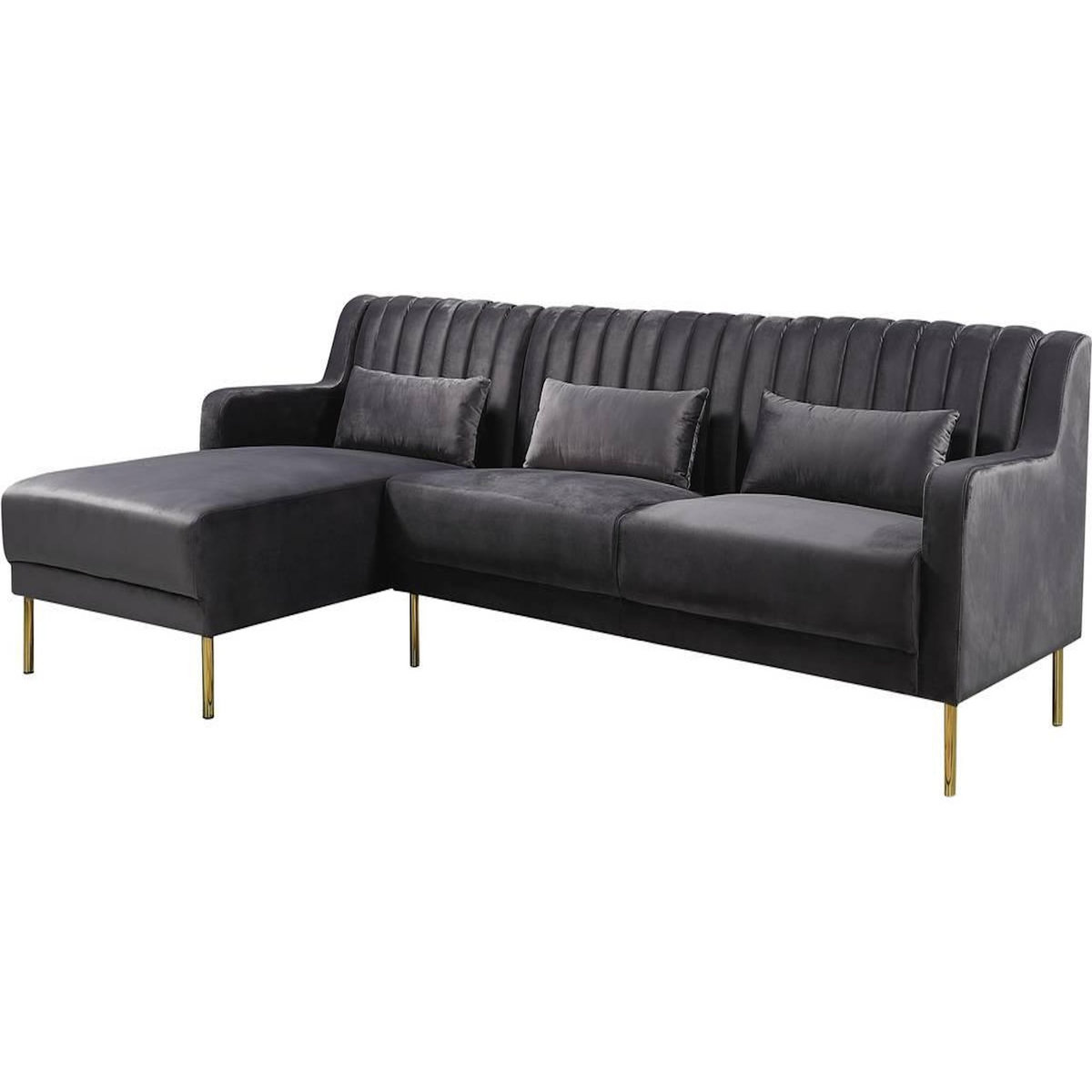 Habitat et Jardin Canapé d'angle en velours  Oliver  - 275 x 161 x 81 cm - 5 places - Gris - Angle gauche