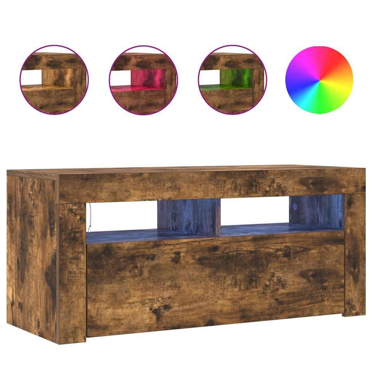 VIDAXL Meuble TV avec lumieres LED Chene fume 90x35x40 cm