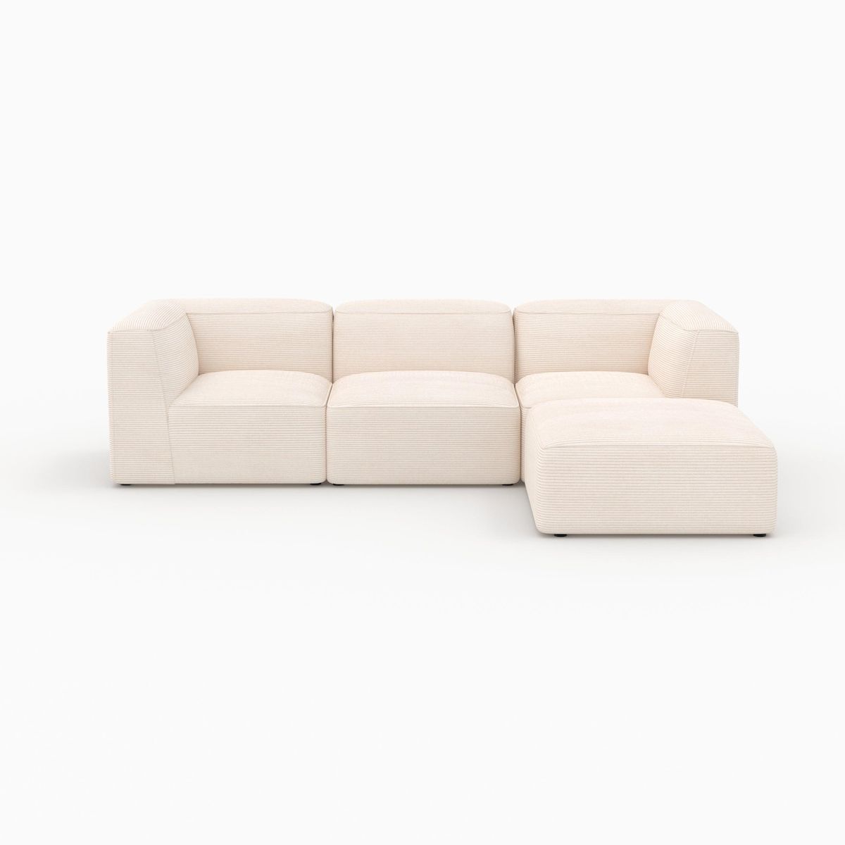 Rendez vous déco Canapé modulable en velours blanc 3 places avec pouf-Mina