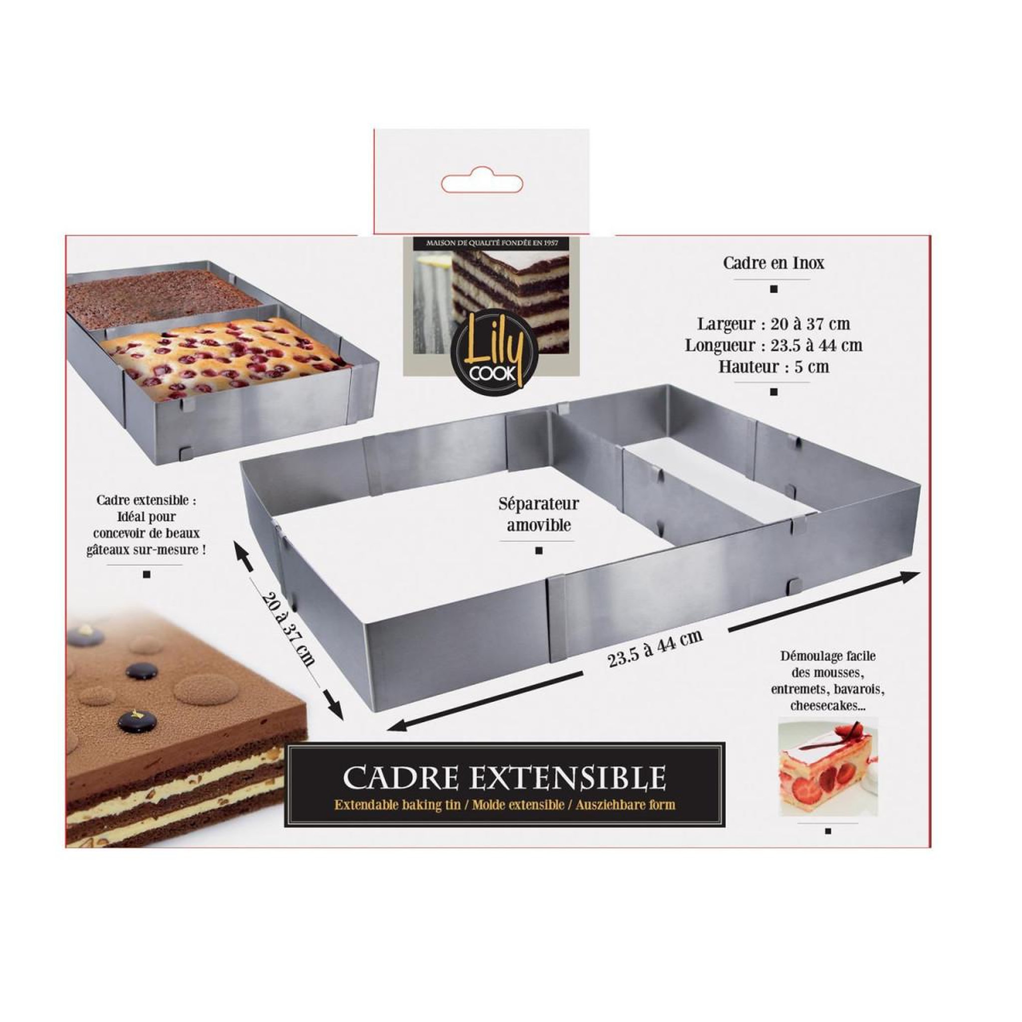 Voir la diapositive 4 : COOK CONCEPT Cadre à pâtisserie inox  extensible  44cm argent