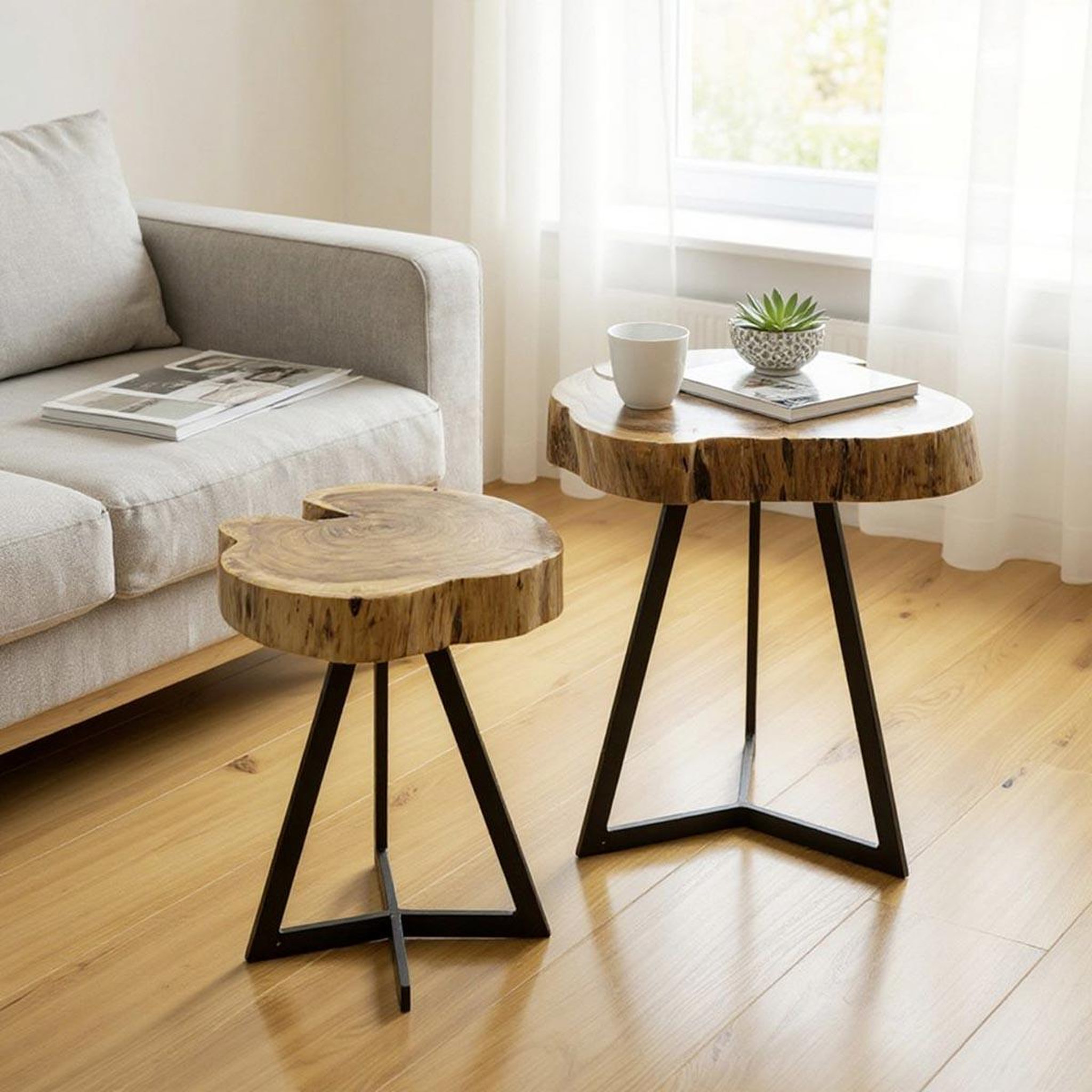 Voir la diapositive 4 : Paris Prix Table d'Appoint en Bois  Nara  50cm Acacia & Noir