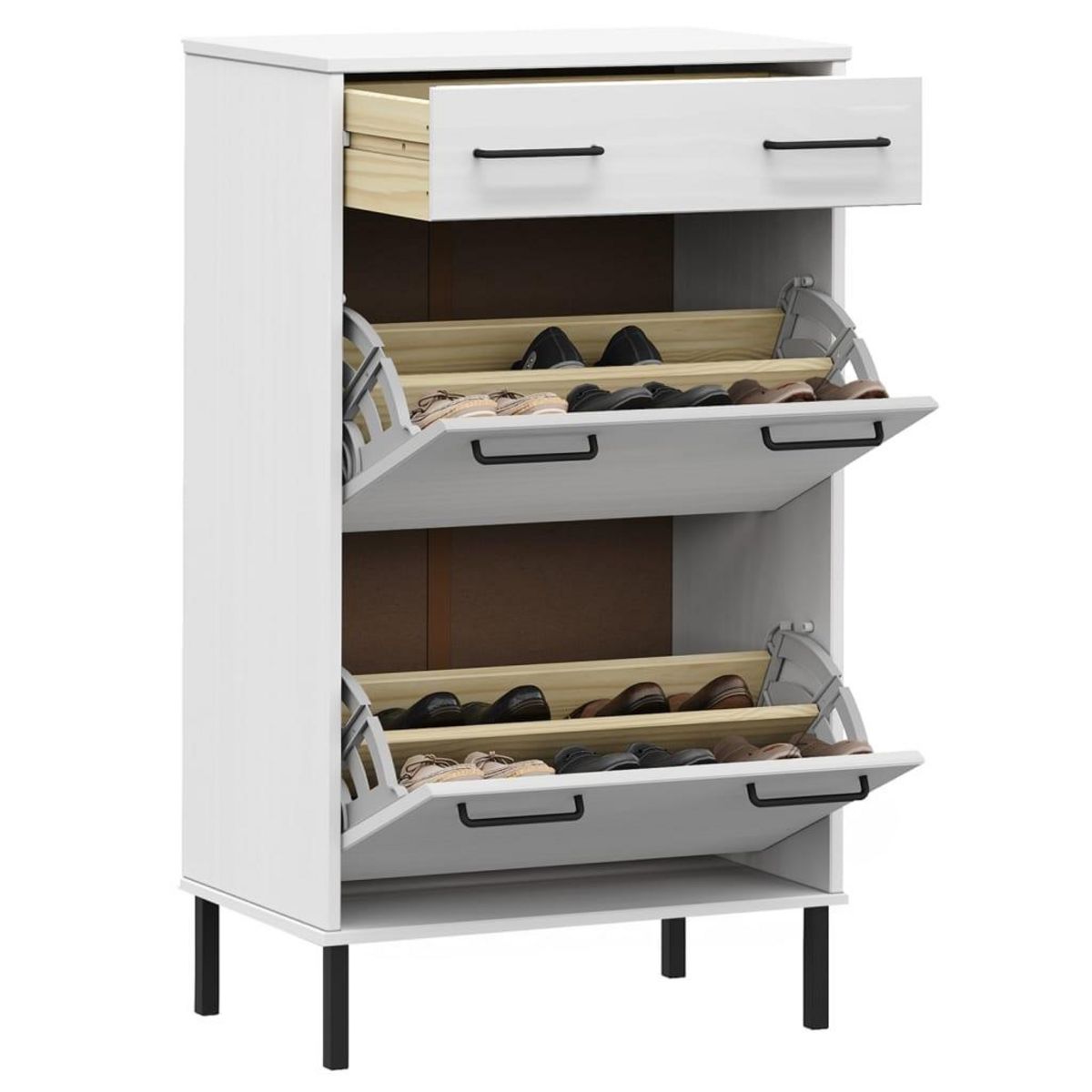 VIDAXL Etagere a chaussures et pieds en metal Blanc Bois de pin OSLO