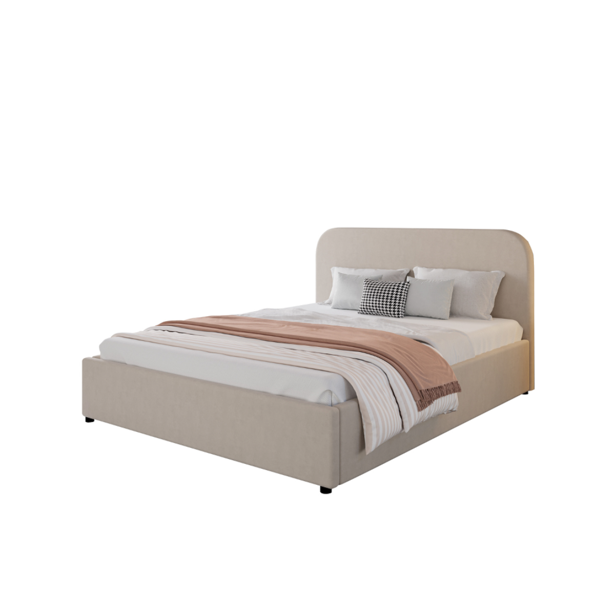 CONCEPT USINE Lit avec coffre de rangement 140x190cm velours beige HOUSTON