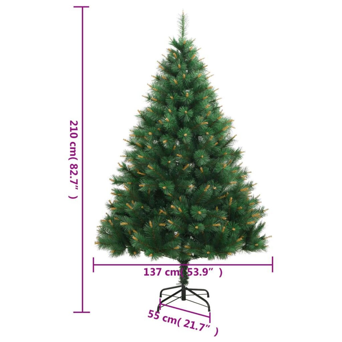 VIDAXL Sapin de Noël artificiel a charnieres avec support 210 cm