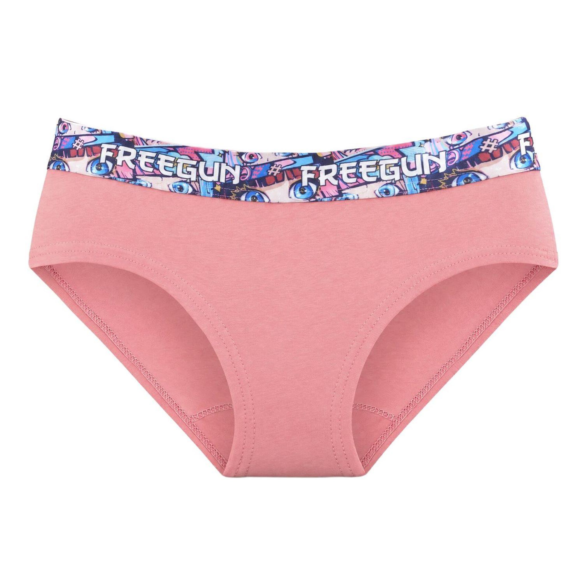 Voir la diapositive 5 : FREEGUN Lot  3 culottes fille en coton uni et ceinture imprimée