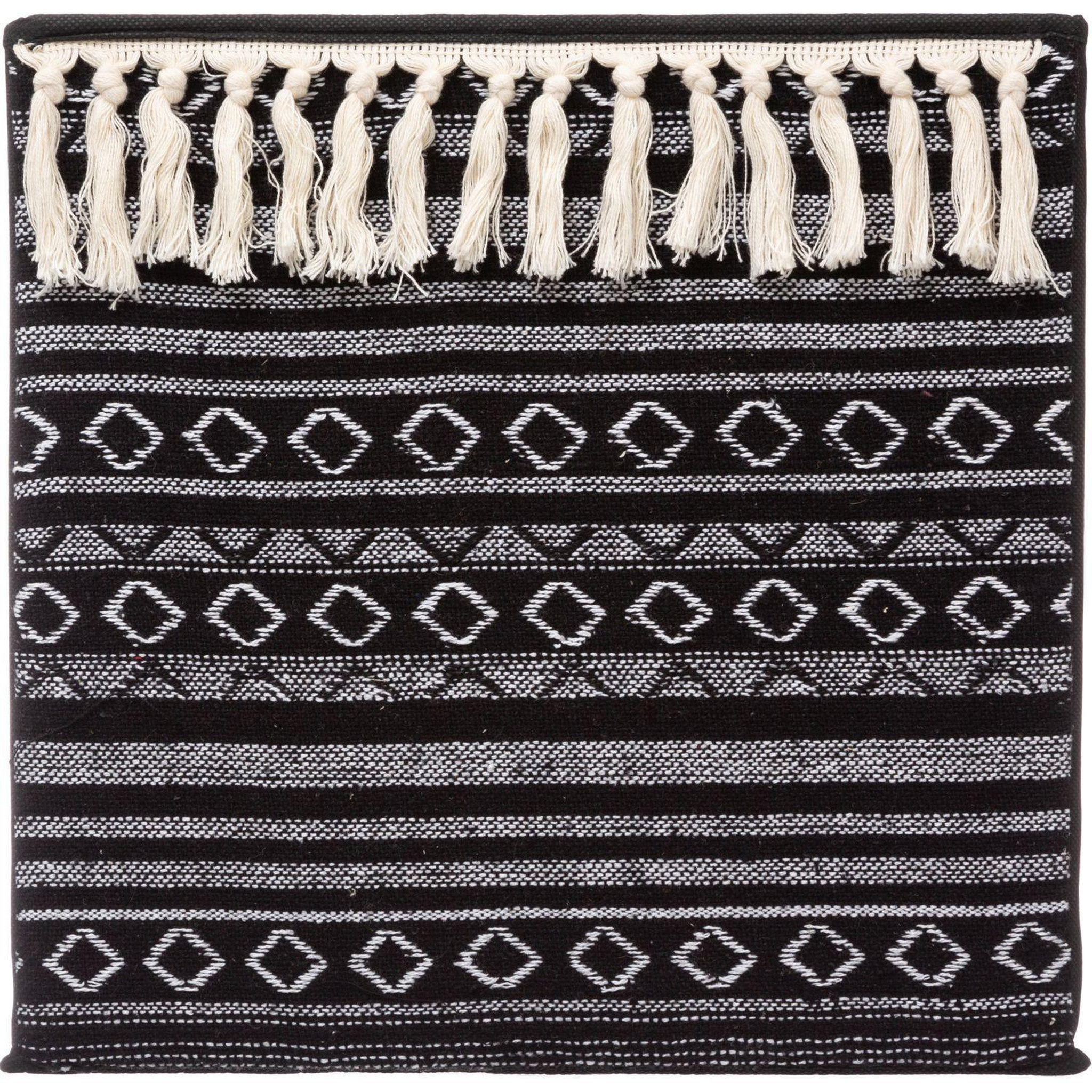 Voir la diapositive 4 : TOILINUX Lot de 2 boîtes de rangement à motifs ethniques MIX'N MODUL - L.31 x l.31 x H.31 cm - Noir