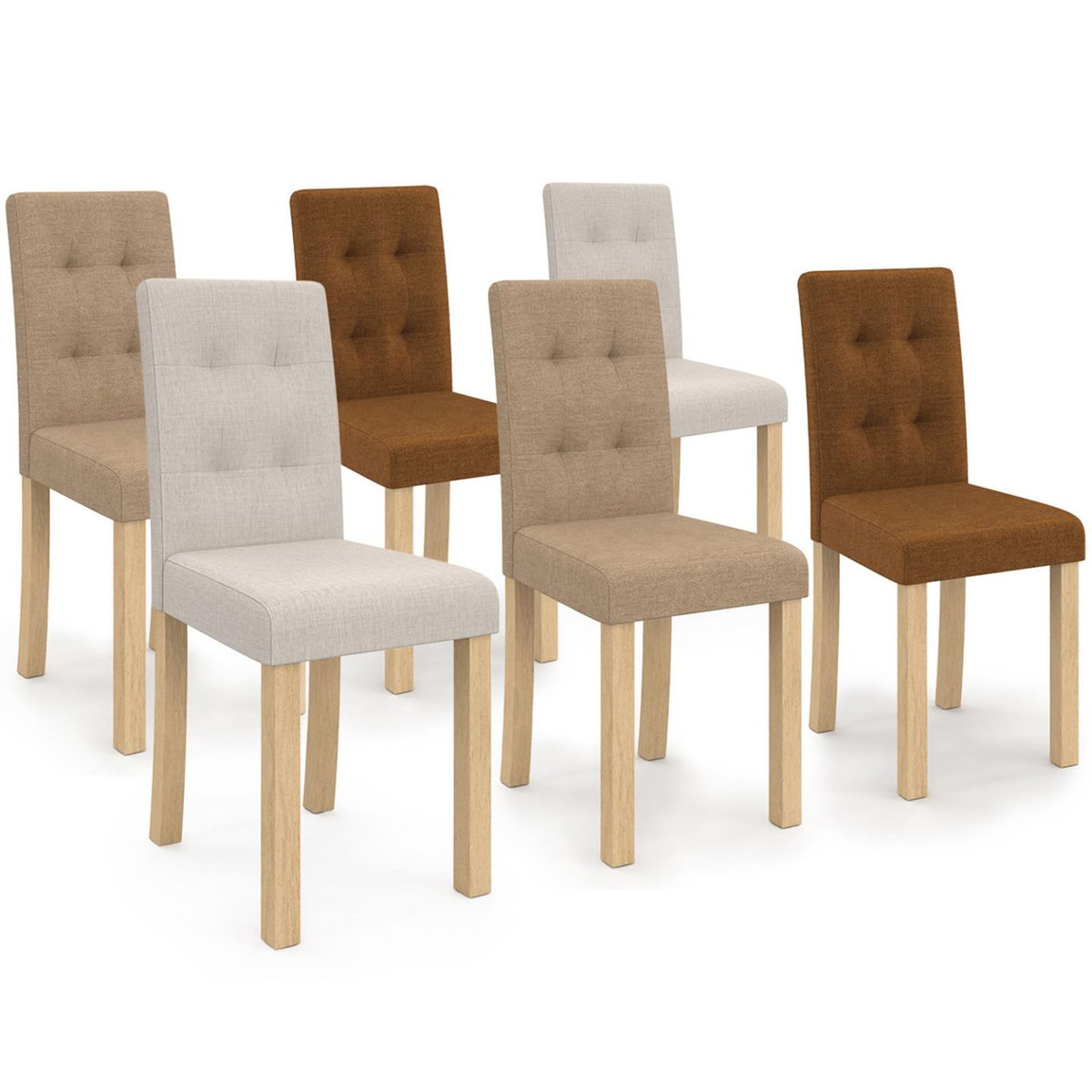 ID MARKET Lot de 6 chaises POLGA capitonnées mix color taupe, beige et marron