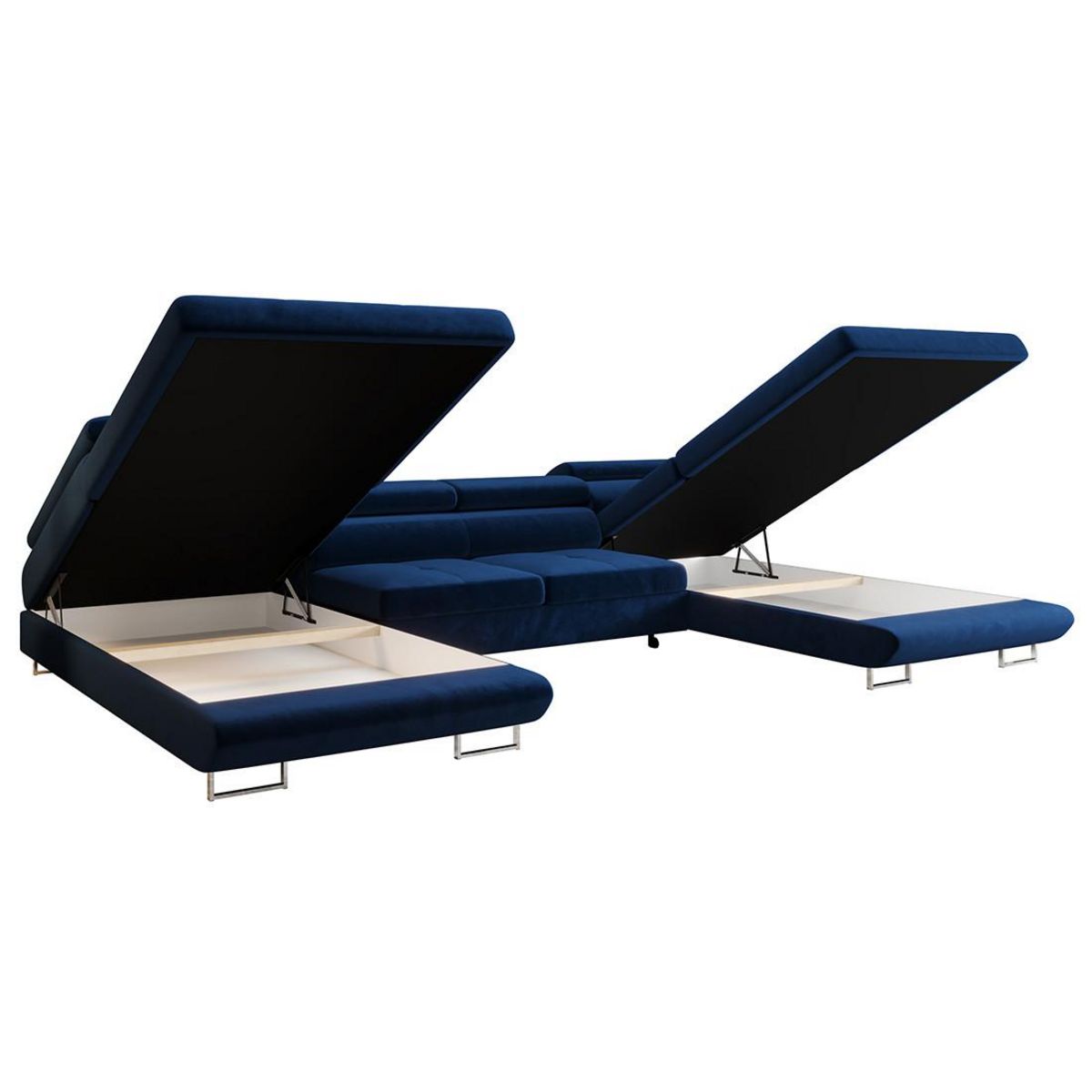 BEST MOBILIER Ayden - canapé panoramique en u 7 places convertible avec coffre et têtières réglables en tissu