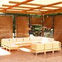 VIDAXL Salon de jardin 13 pcs avec coussins creme Bois de pin