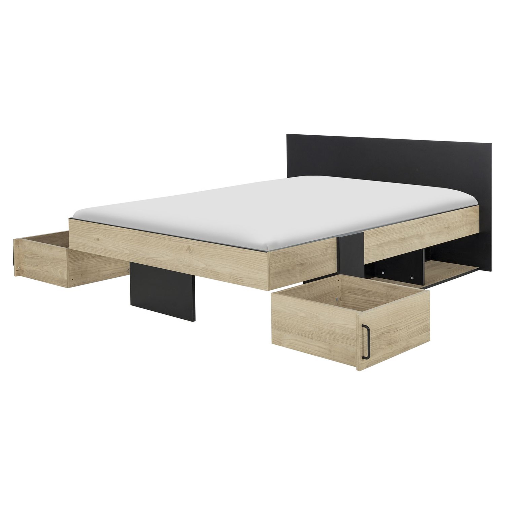 Voir la diapositive 7 : Lit double avec rangement style industriel 140x190cm LEXIS