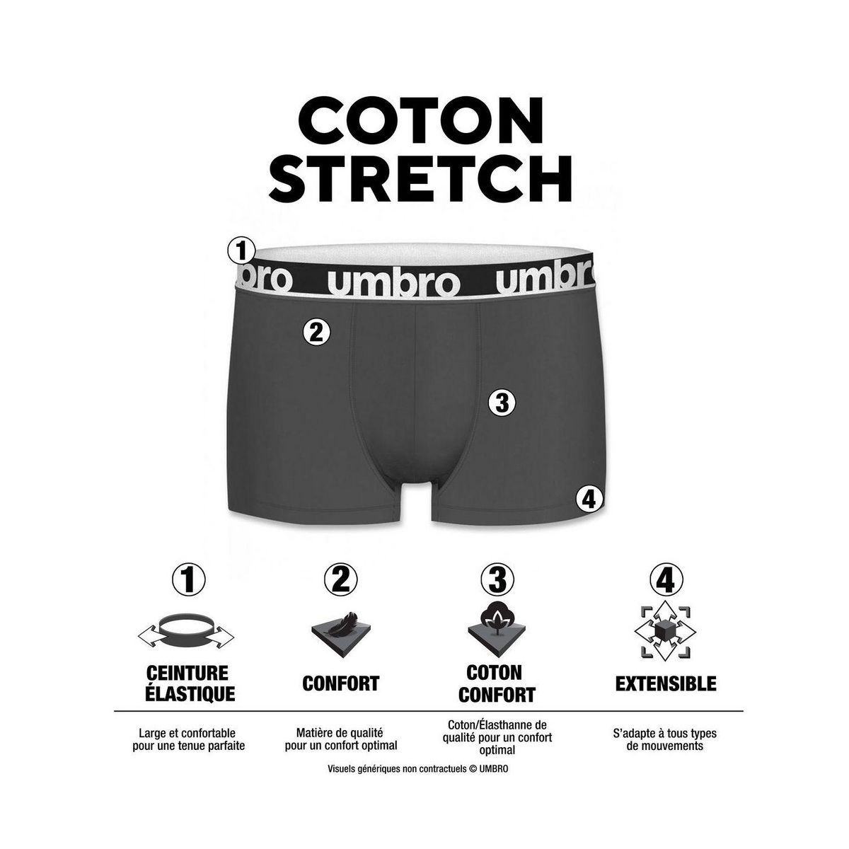 UMBRO Lot de 8 boxers homme en coton ceinture colorée