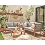 BEST MOBILIER Papua - salon bas de jardin 5 places - bois, corde et coussins gris. Coloris disponibles : Marron