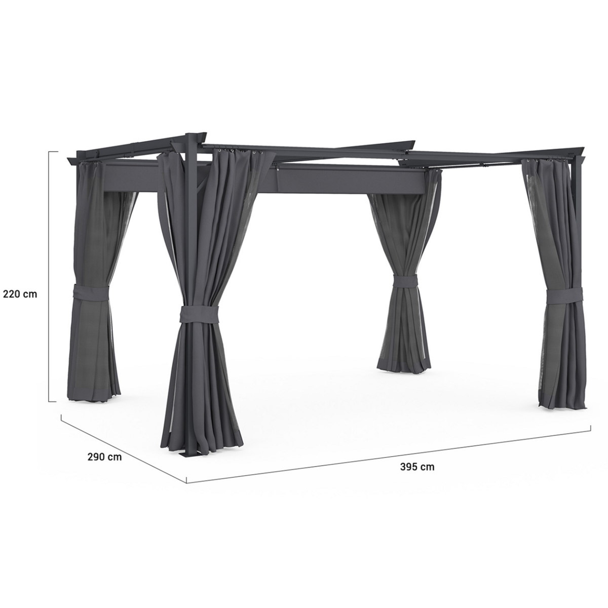 ID MARKET Pergola édition intégrale moustiquaire toit rétractable 3x4M et 4 rideaux gris