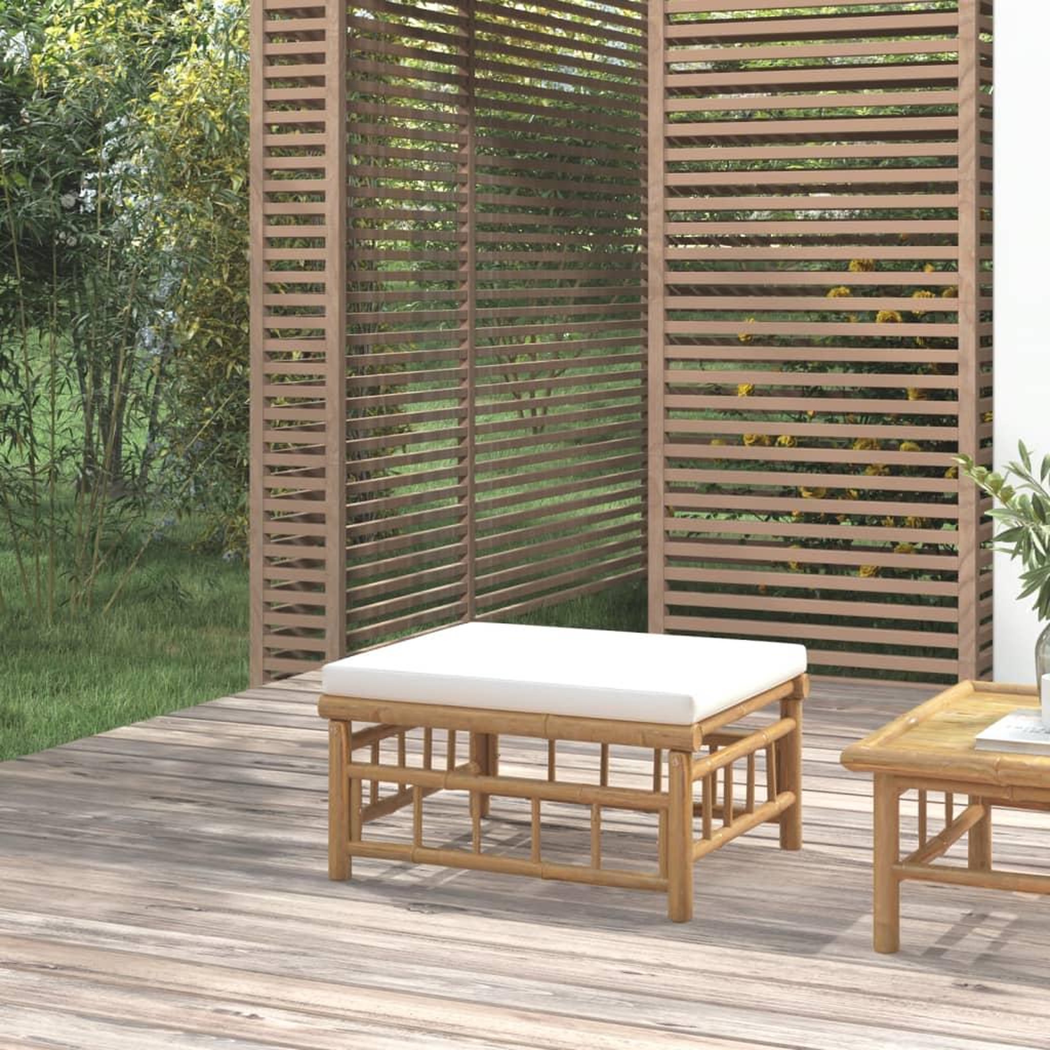 Voir la diapositive 1 : VIDAXL Repose-pieds de jardin avec coussin blanc creme bambou