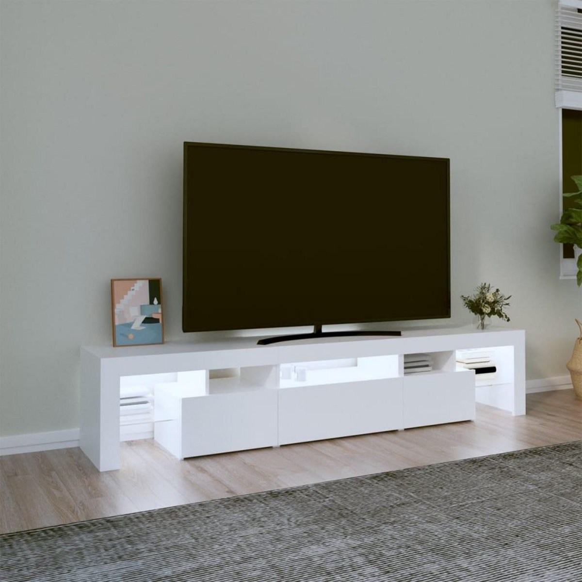 VIDAXL Meuble TV avec lumieres LED Blanc 200x36,5x40 cm