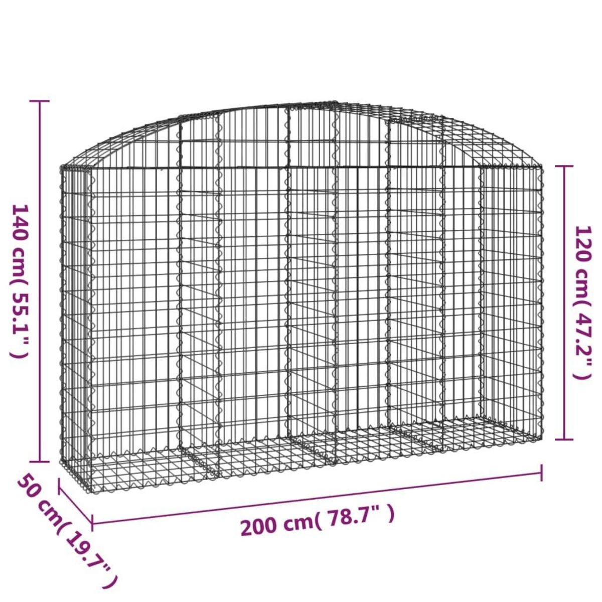 VIDAXL Panier de gabions arque 200x50x120/140 cm Fer galvanise