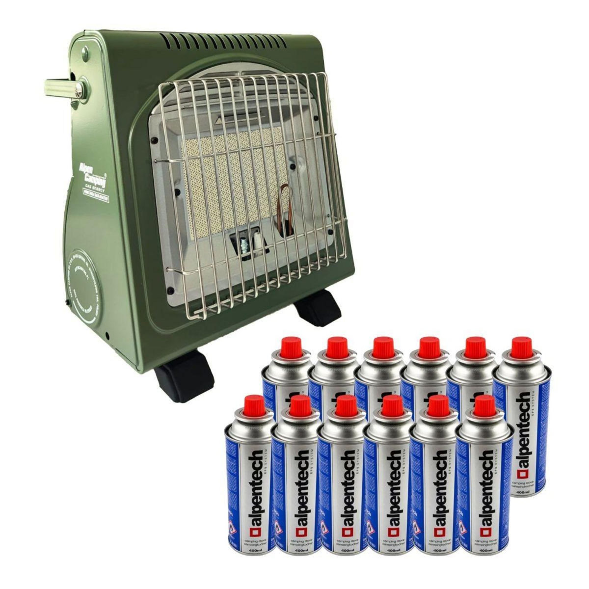 ALPENTECH Chauffage à gaz portable 1700W Céramique + 12 Cartouches gaz  Thermocouple ODS Intérieur et Extérieur ALPEN