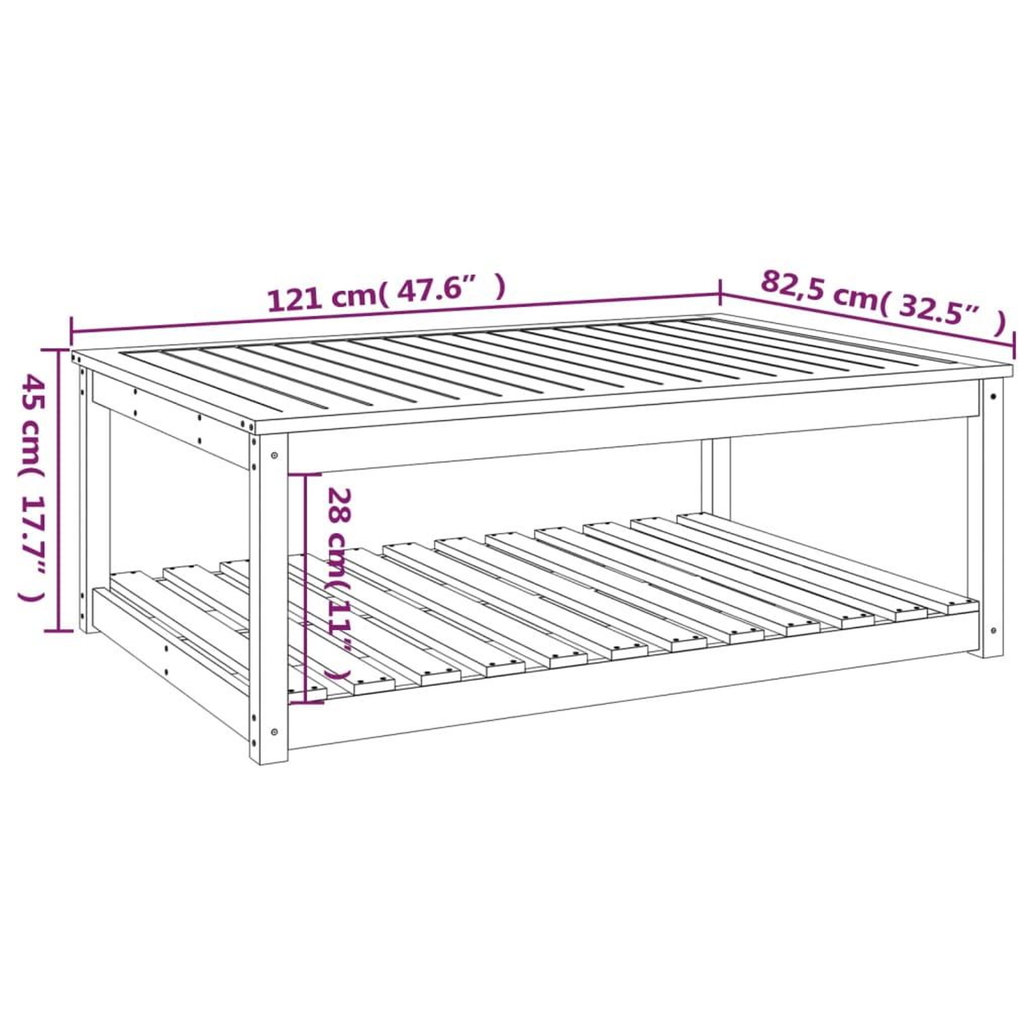 Voir la diapositive 6 : VIDAXL Table de jardin blanc 121x82,5x45 cm bois massif de pin