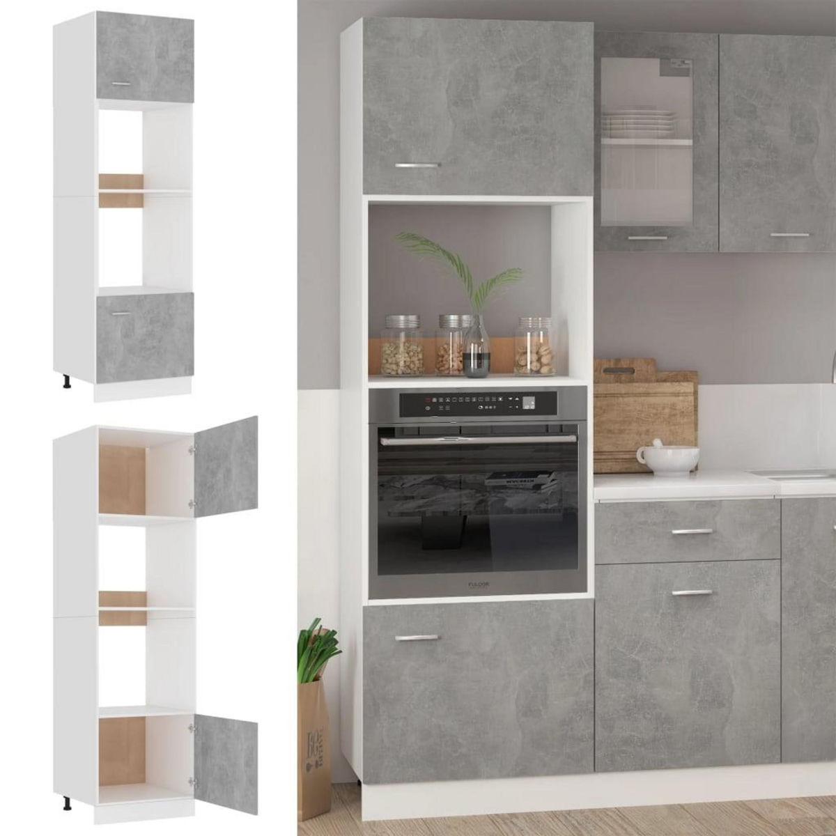 VIDAXL Armoire a micro-ondes Gris beton 60x57x207 cm Bois d'ingenierie