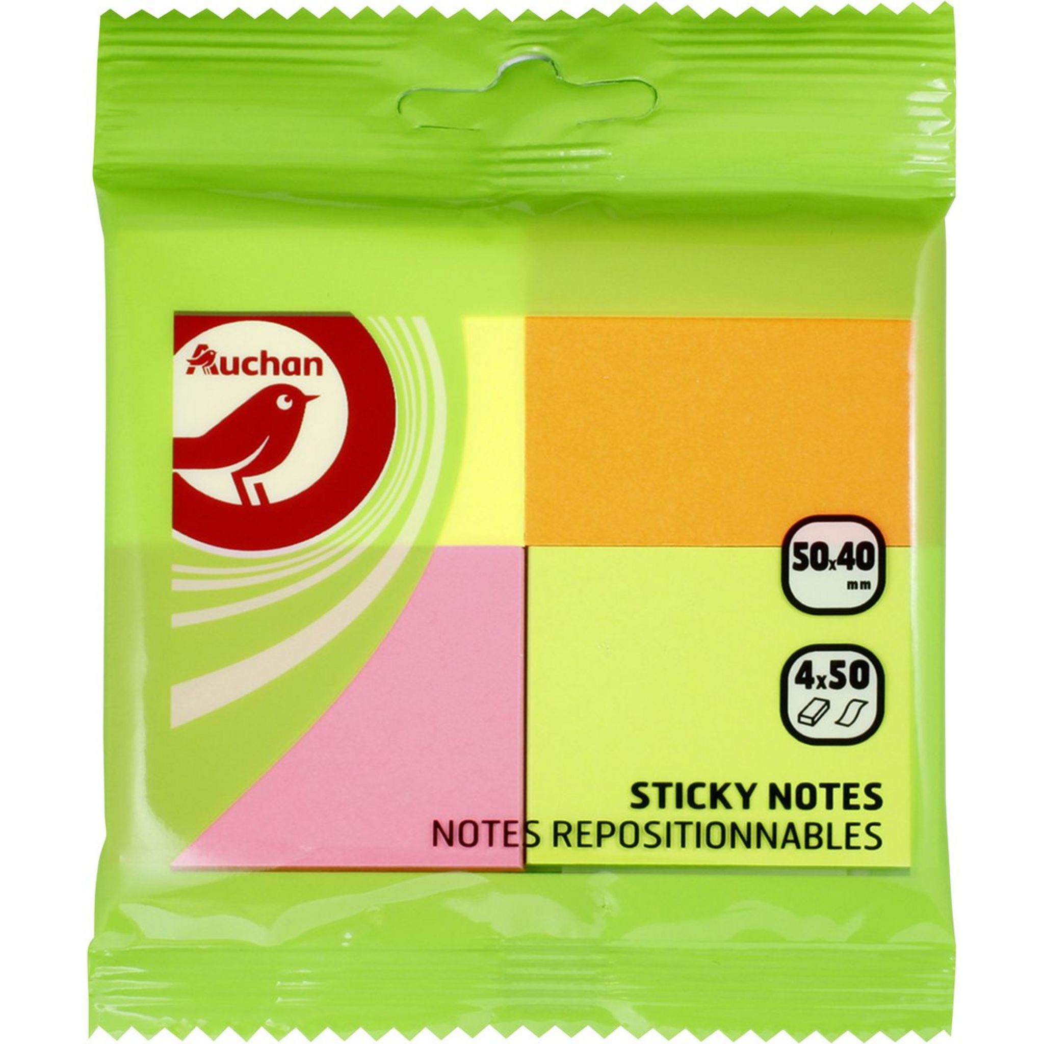 AUCHAN Cubes bloc notes 4x50 feuilles 50x40mm coloris assortis