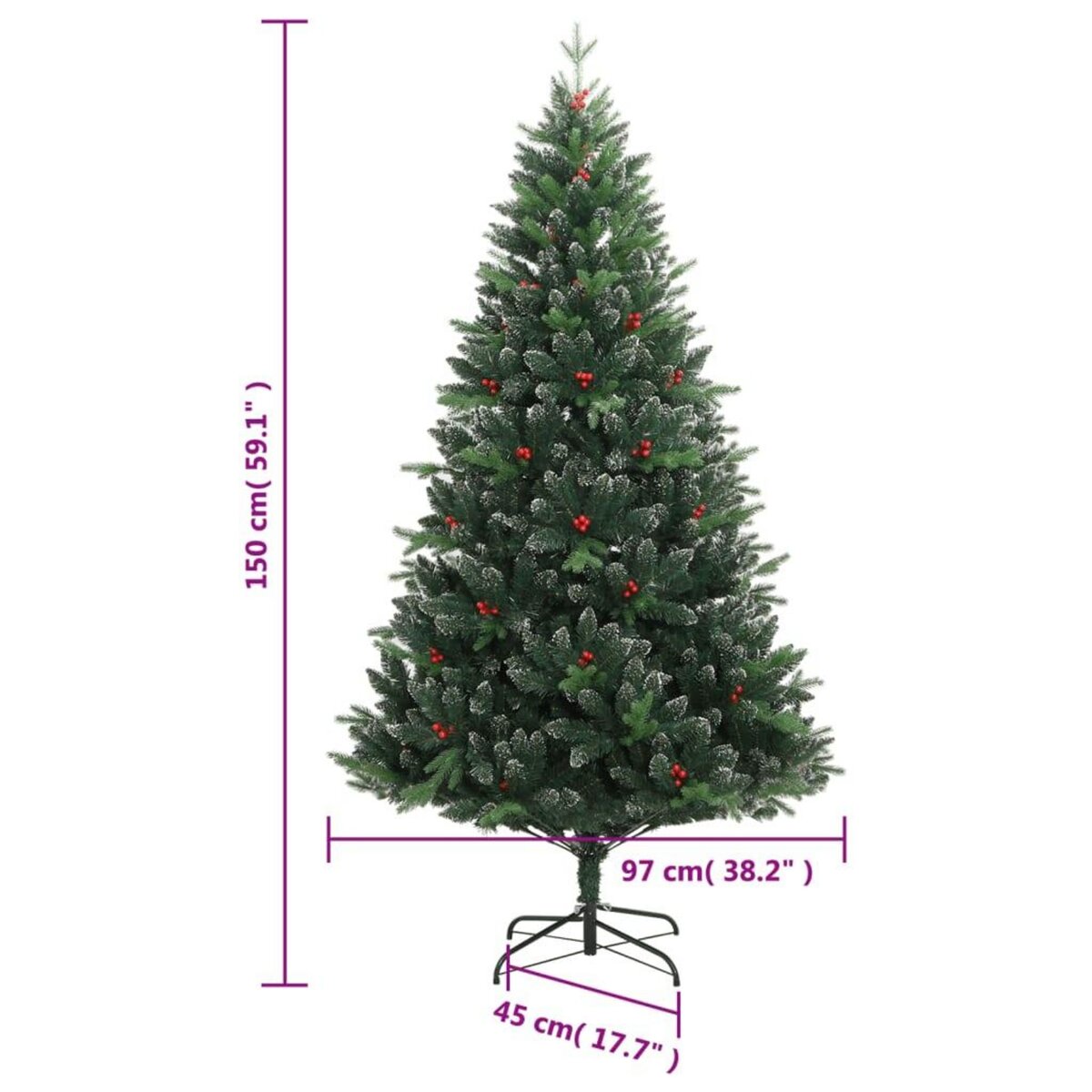 VIDAXL Sapin de Noël artificiel a charnieres avec baies rouges 150 cm