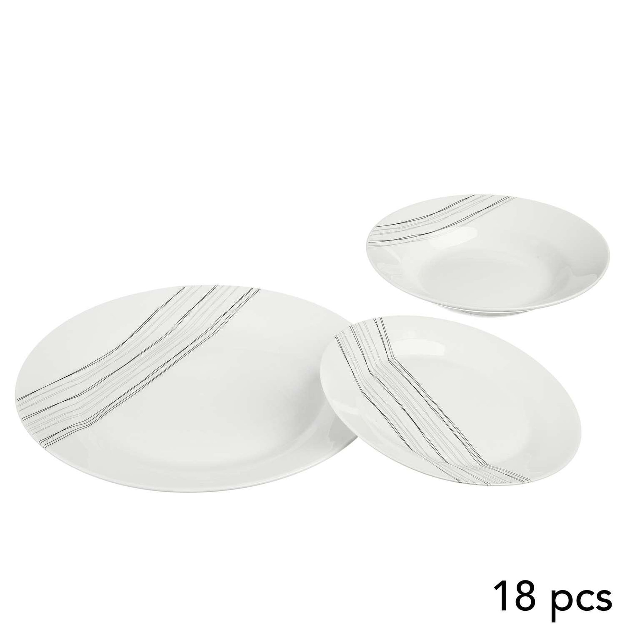 SECRET DE GOURMET Service vaisselle 18 pièces lignes - blanc