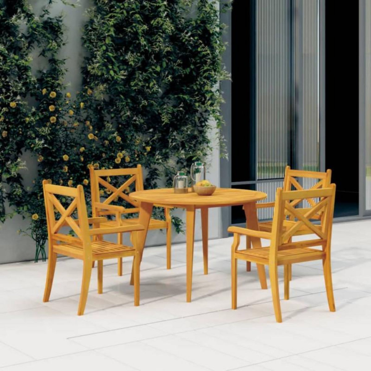 VIDAXL Table de jardin Ø110x75 cm Bois d acacia solide