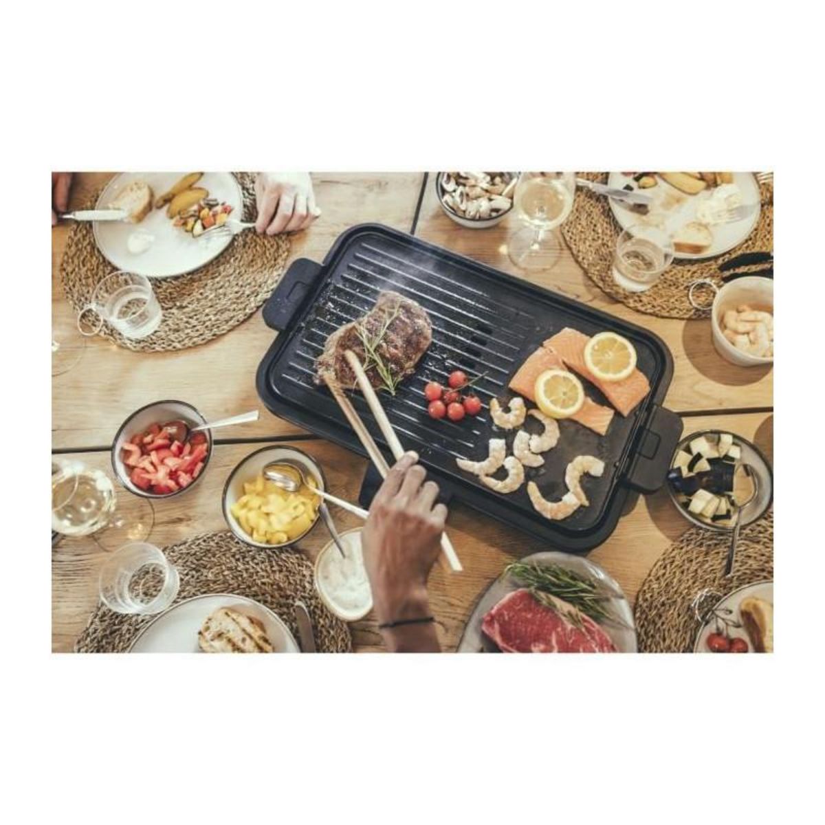 SEVERIN Plancha réglable jusqu'a 230°C - SEVERIN PG8564 - Plaque amovible antiadhésive - Gril électrique avec récupérateur de grai