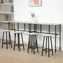 HOMCOM Ensemble table de bar style industriel 6 pièces - 2 tables, 4 tabourets - acier noir panneaux particules aspect bois gris