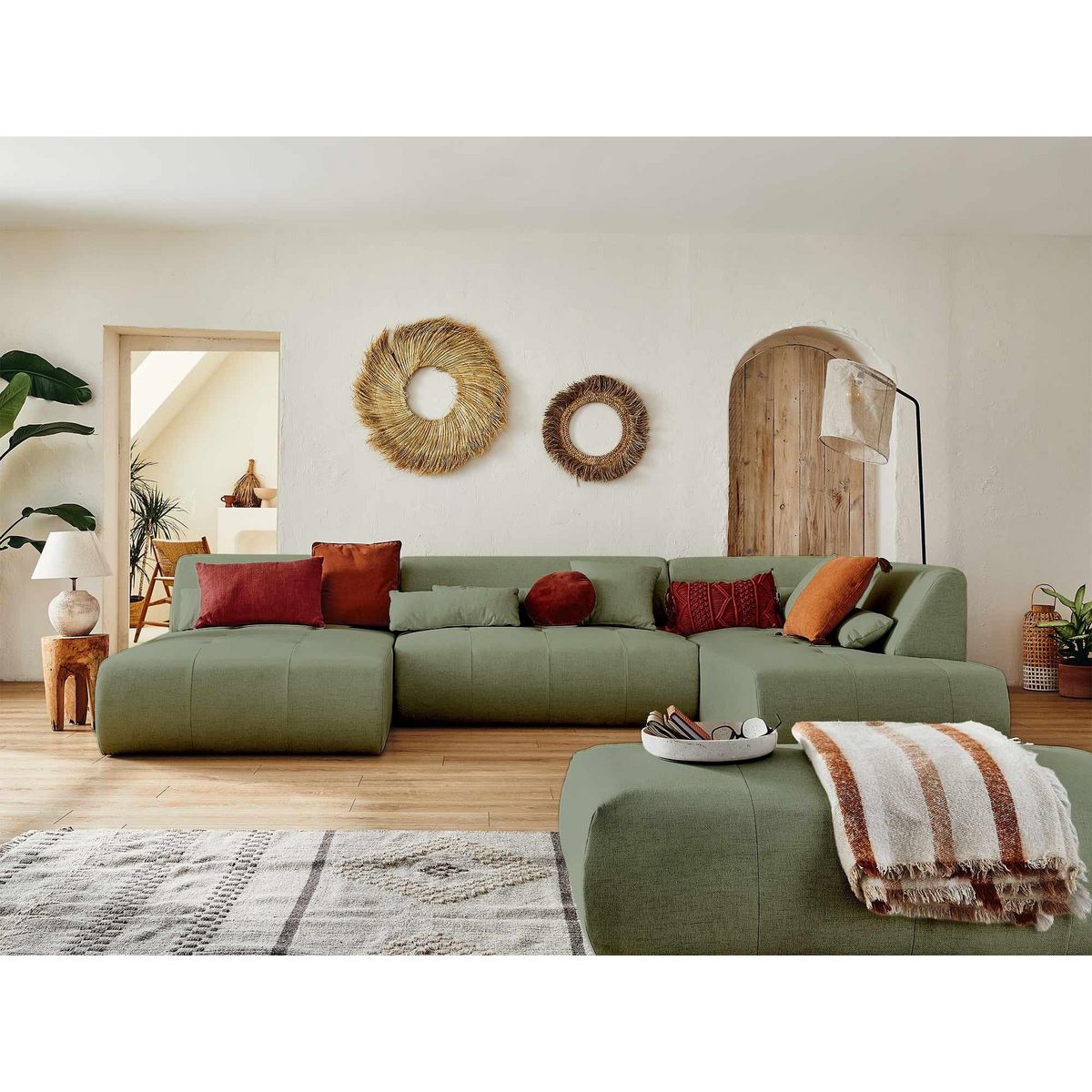 LISA DESIGN Onyx - canapé panoramique d'angle droit 7 places - en tissu