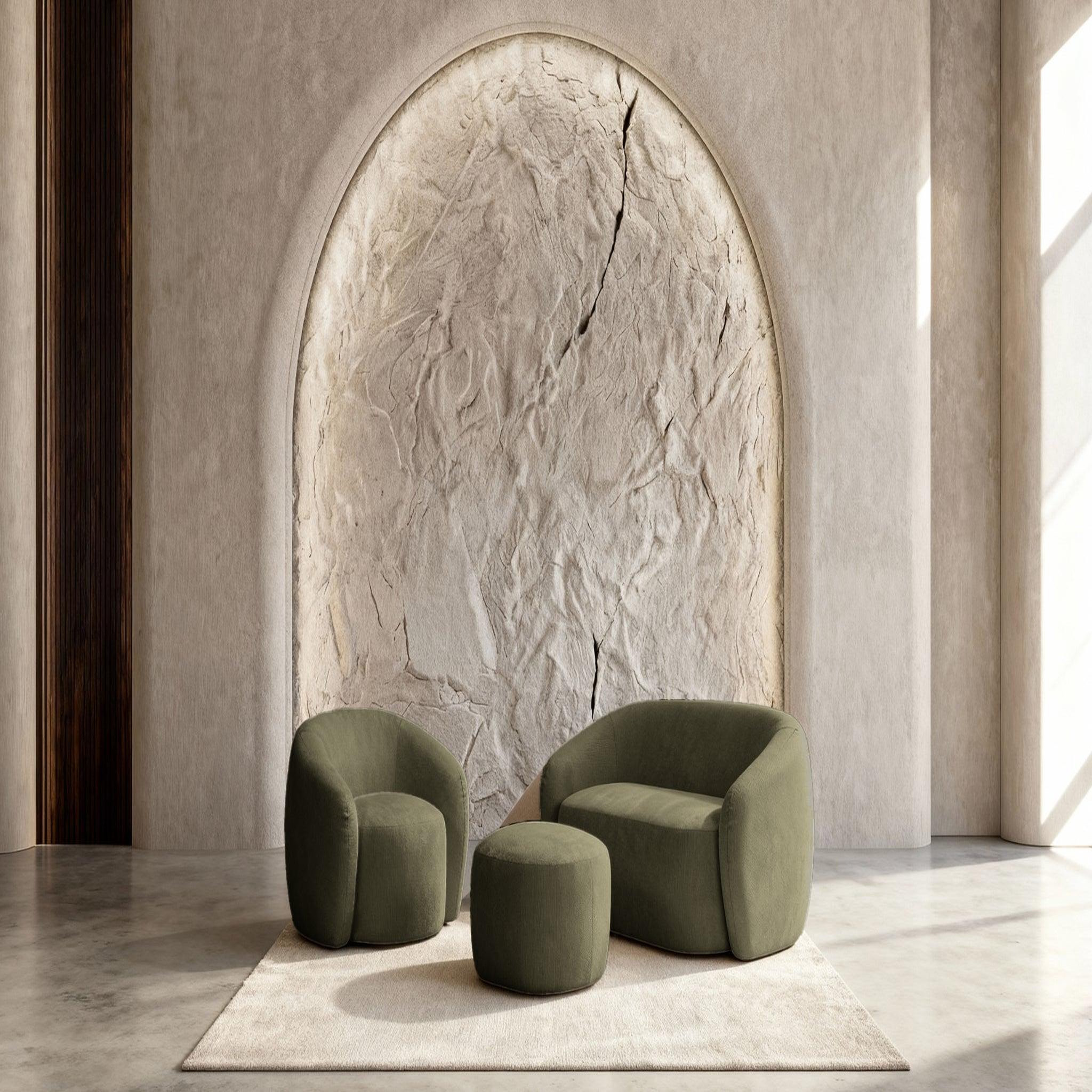 Voir la diapositive 5 : CASANOVA PARIS Aurelie - pack canapé droit 2 places + fauteuil + pouf tissu