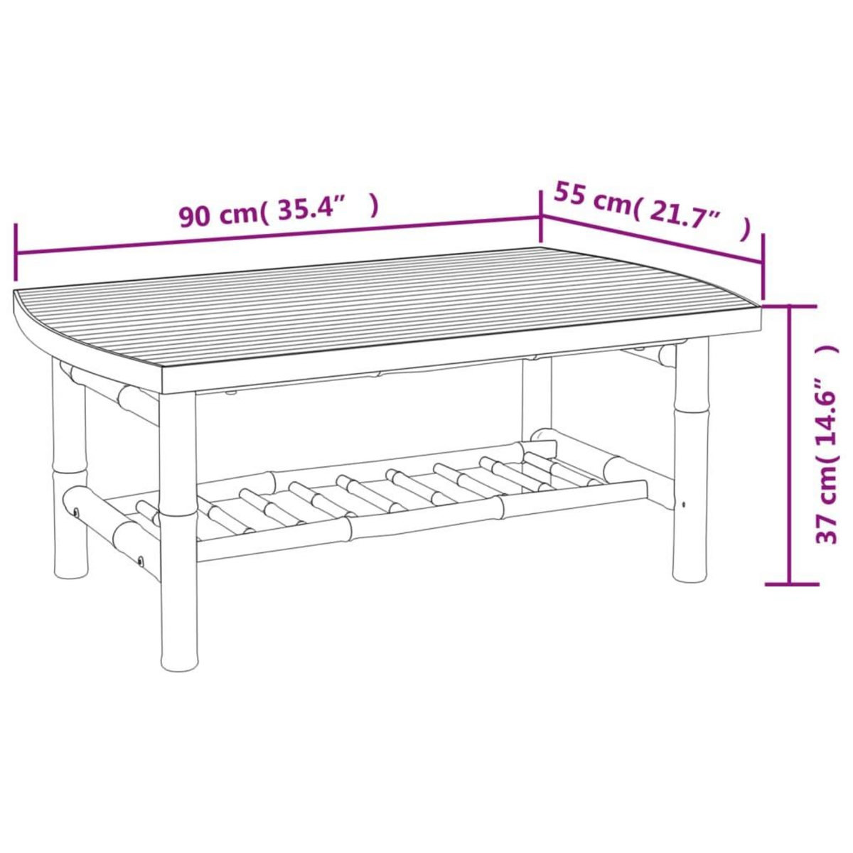 VIDAXL Table basse de jardin 90x55x37 cm bambou