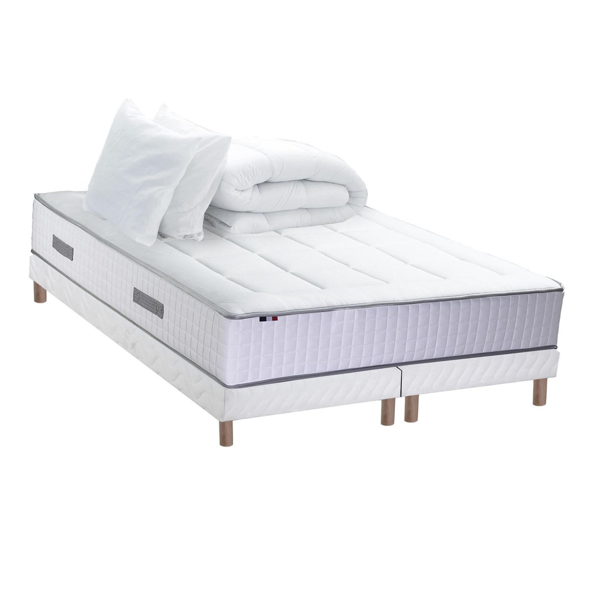 IDLITERIE Ensemble matelas Ressort 7 zones + sommier + oreiller + couette - FABRICATION FRANCAISE
