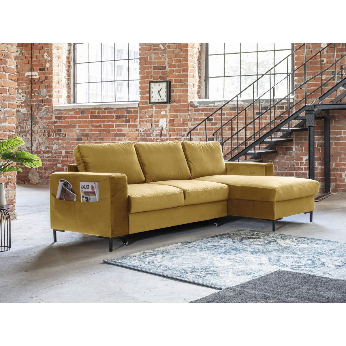 BEST MOBILIER Lilly - canapé d'angle droit - 4 places - convertible avec coffre - en velours