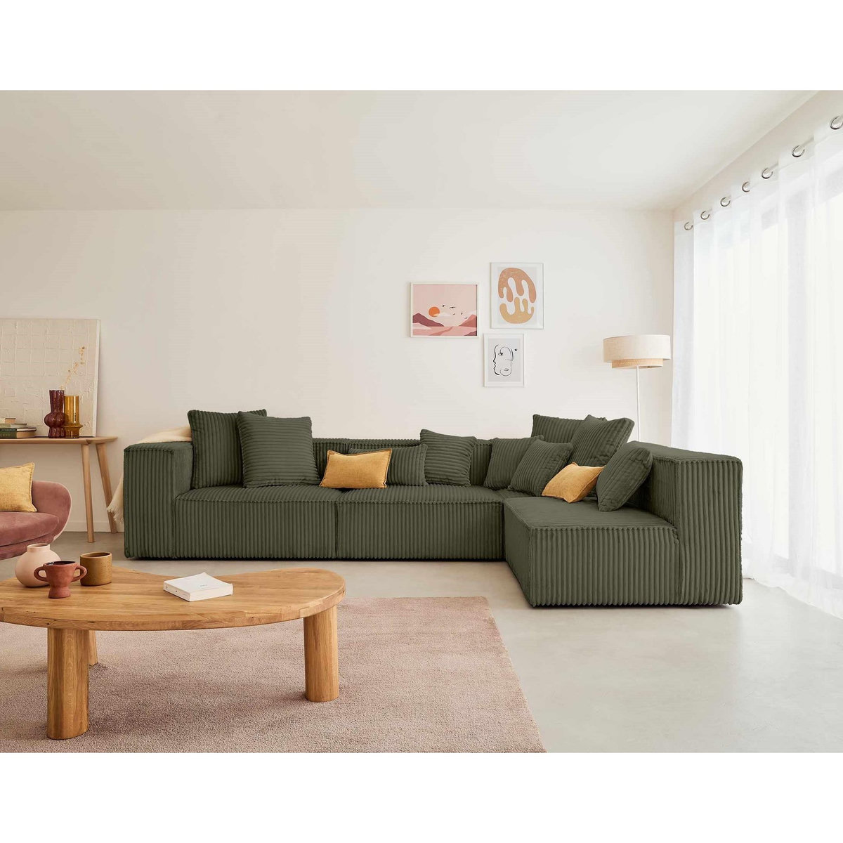 LISA DESIGN Colombine - canapé modulable d'angle droit - 5 places - en velours côtelé grosses côtes