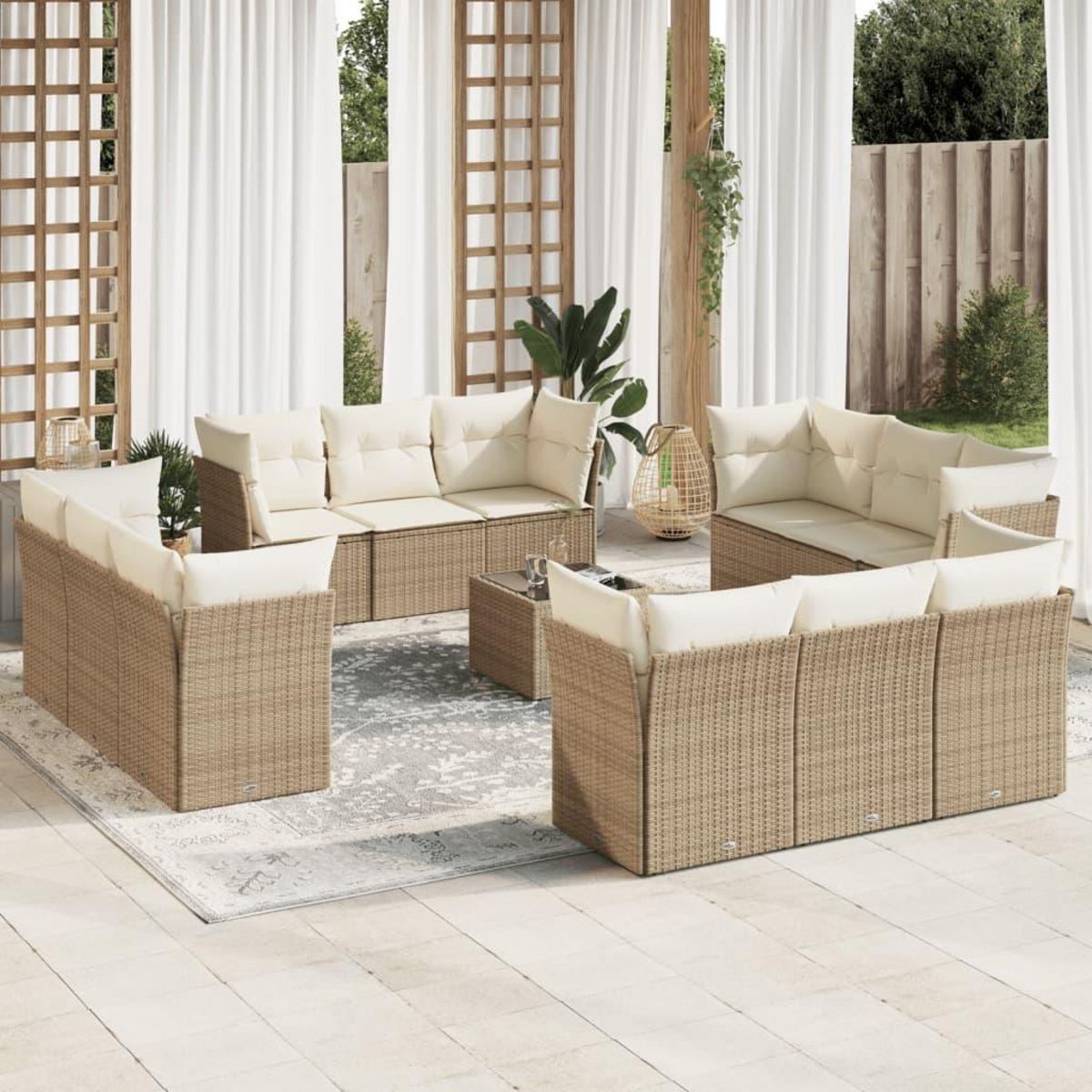 VIDAXL Salon de jardin avec coussins 13 pcs beige resine tressee
