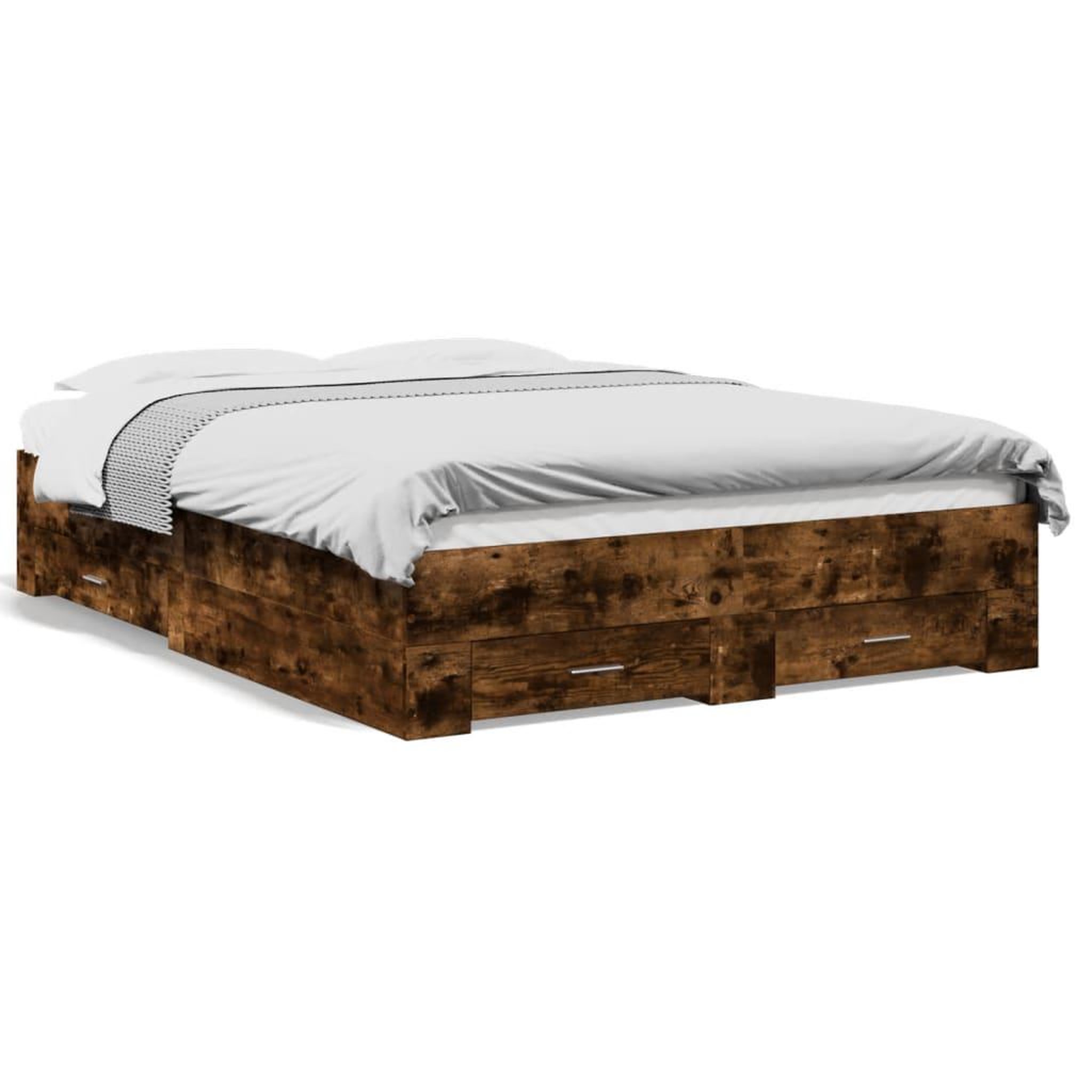 Voir la diapositive 2 : VIDAXL Cadre de lit avec tiroirs sans matelas chene fume 120x190 cm