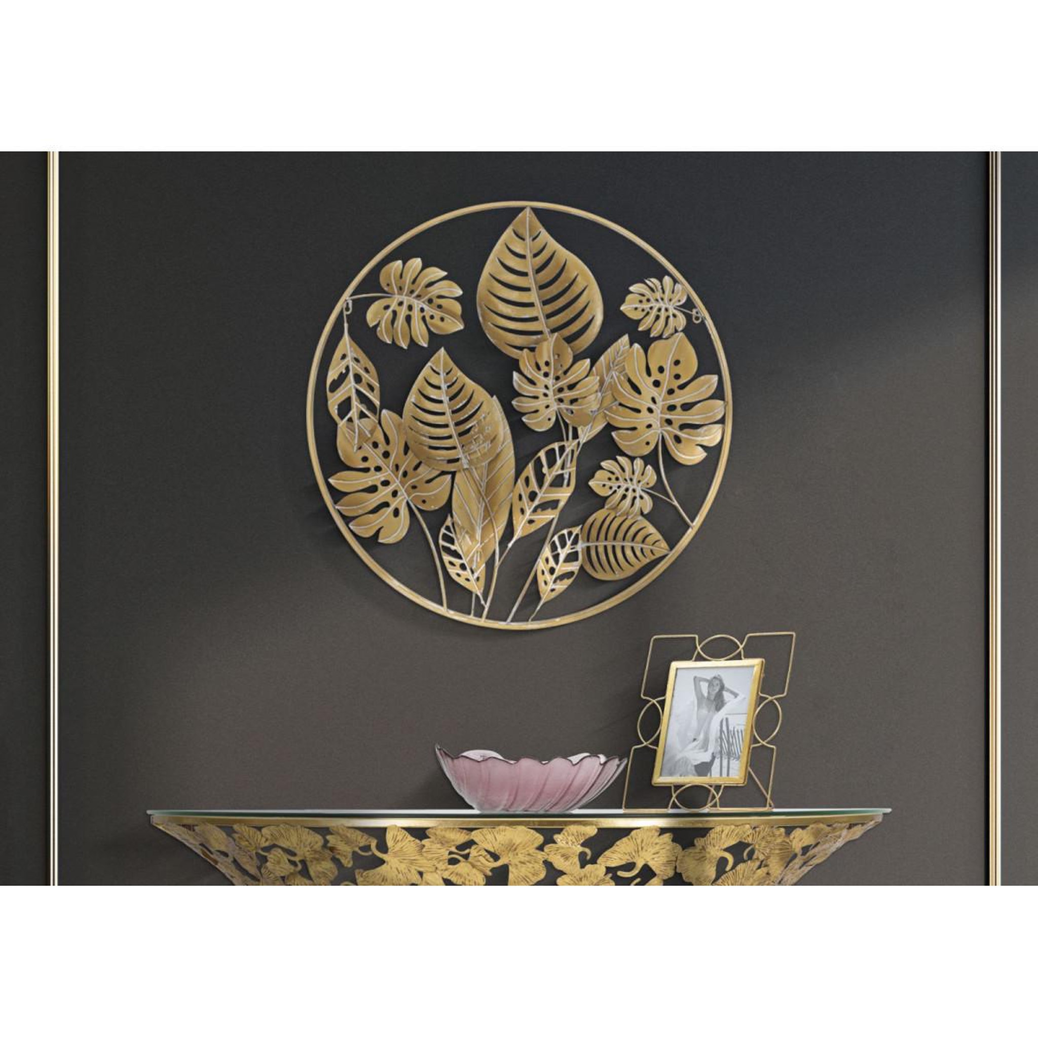 Voir la diapositive 5 : Paris Prix Décoration murale ronde en métal  jungle  80cm or